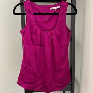 Trina Turk Pleated Scoop Neck Silk Blouse